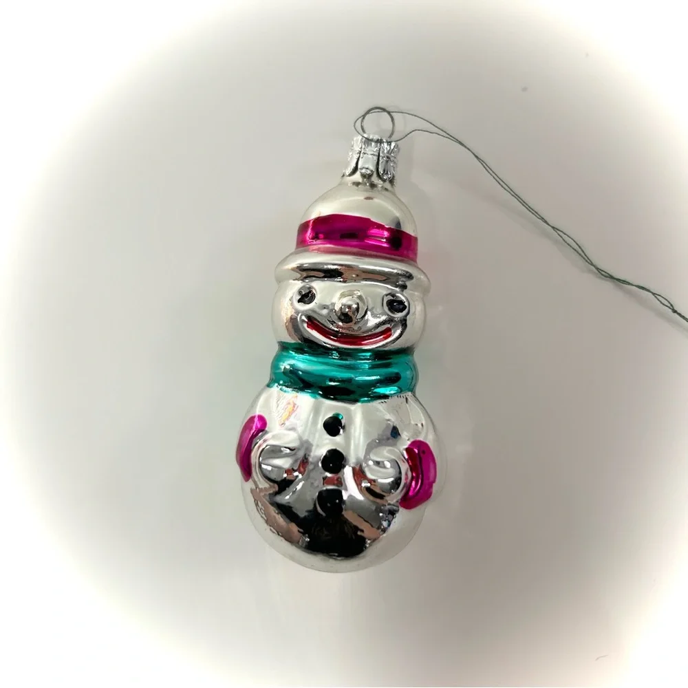 Vintage Czech Rebublic Mercury Glass Snowman & Santa Claus Ornament Handpainted